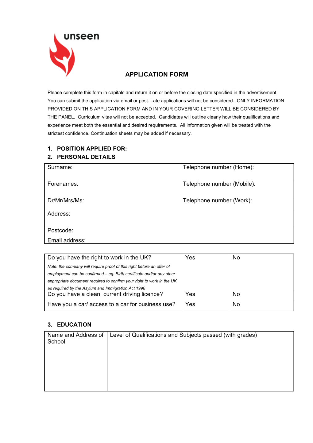 Application Form Template