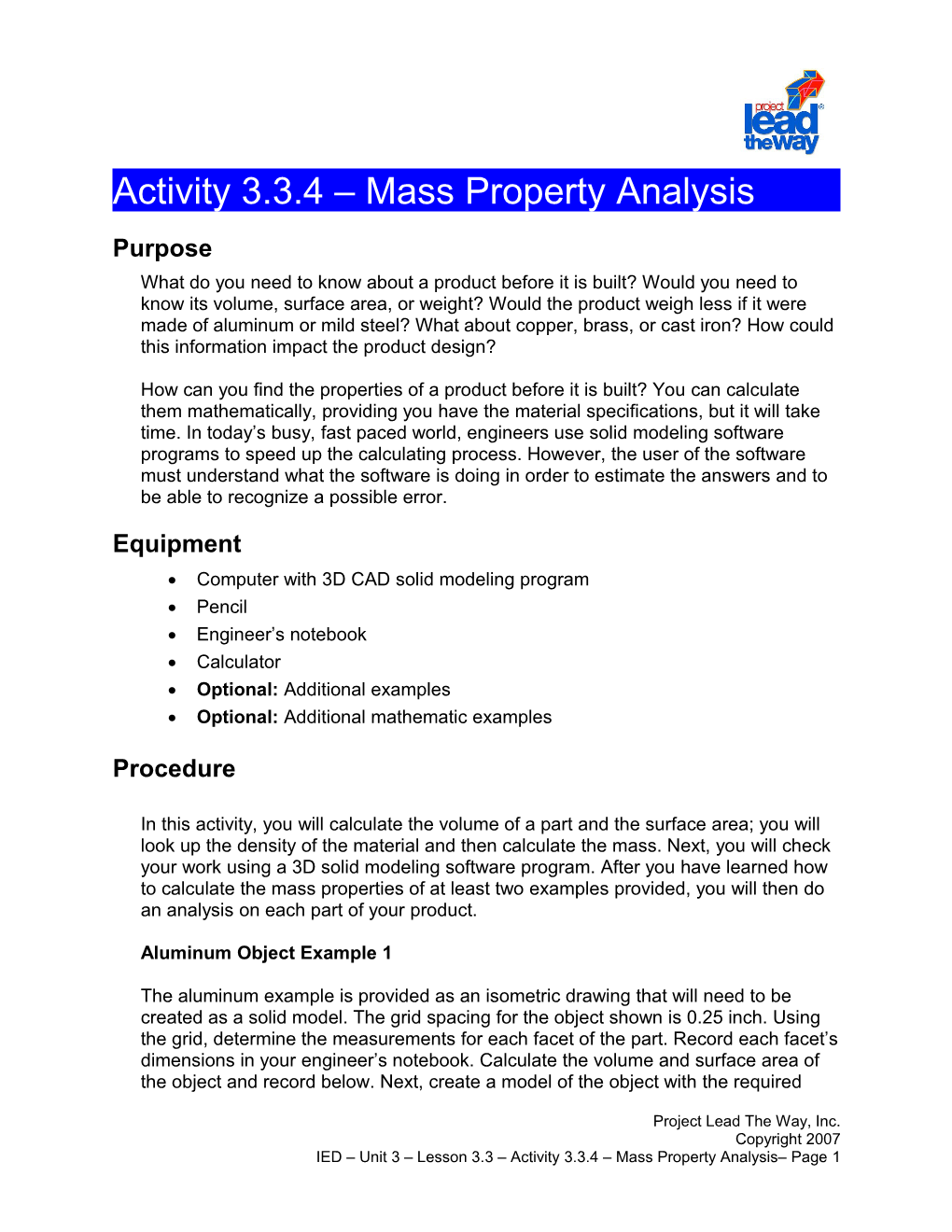 Activity 3.3.4: Mass Property Analysis