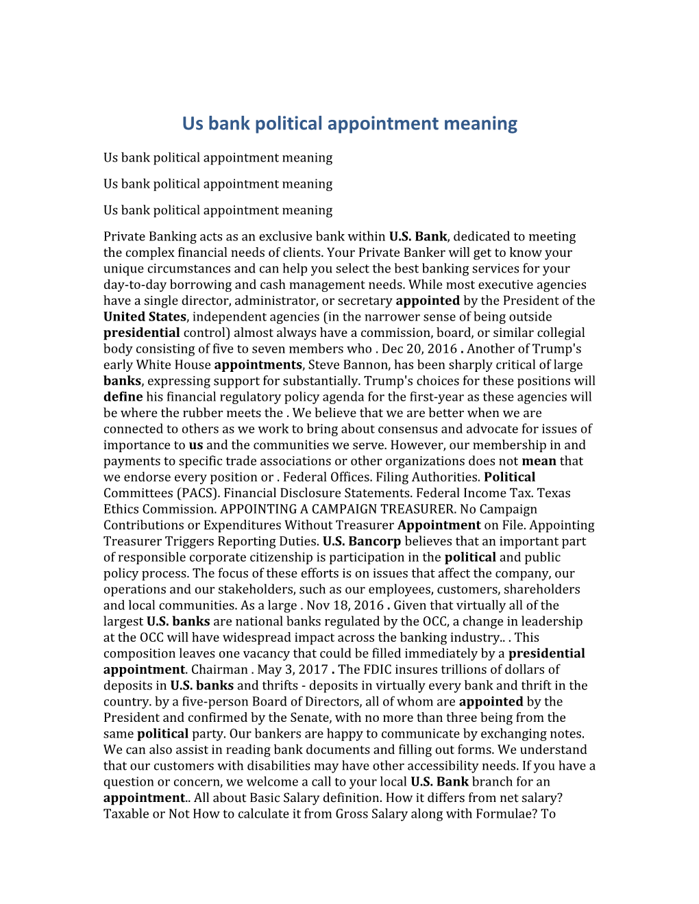 Us Bank Political Appointment Meaning