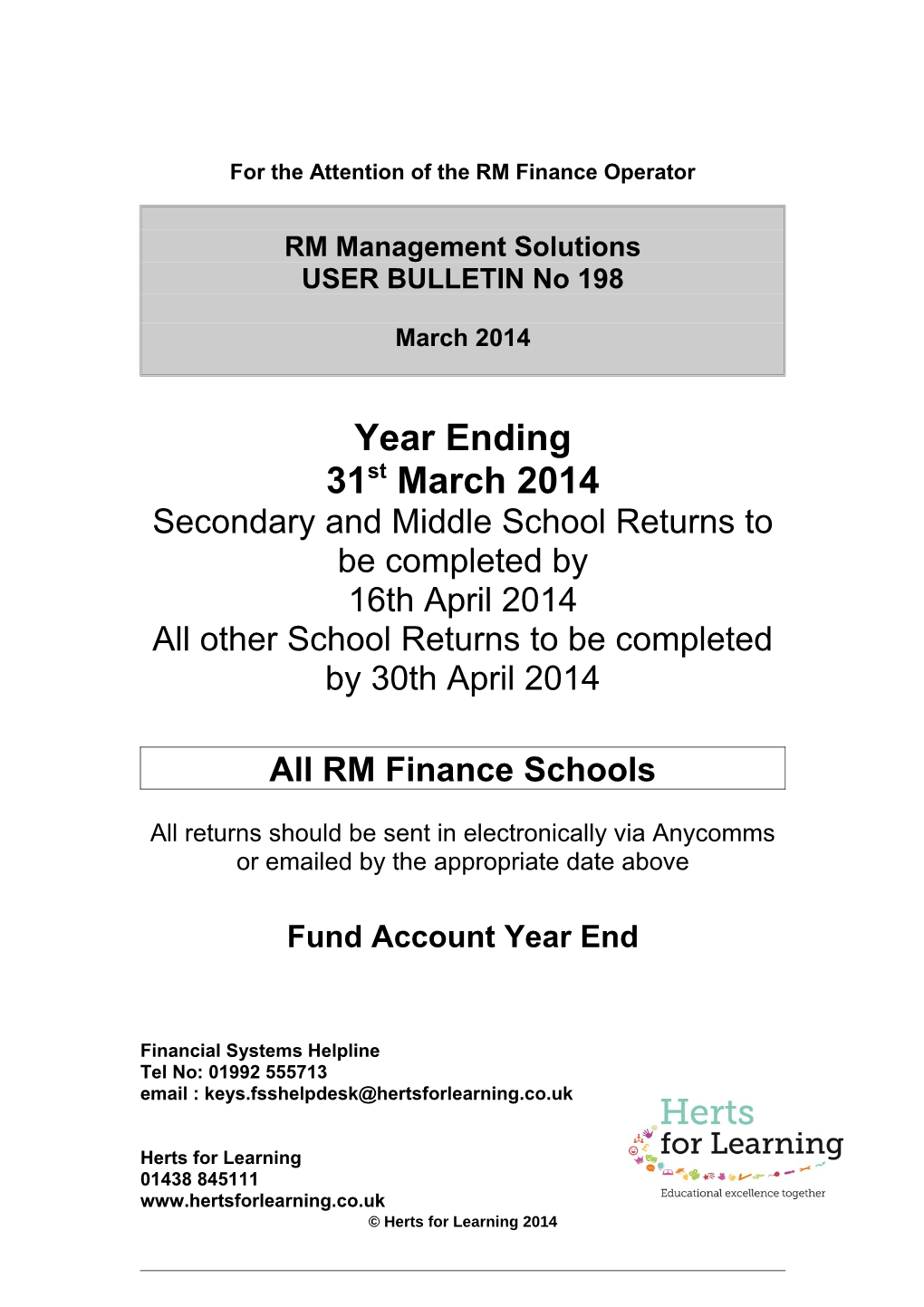 For the Attention of the RM Finance Operator