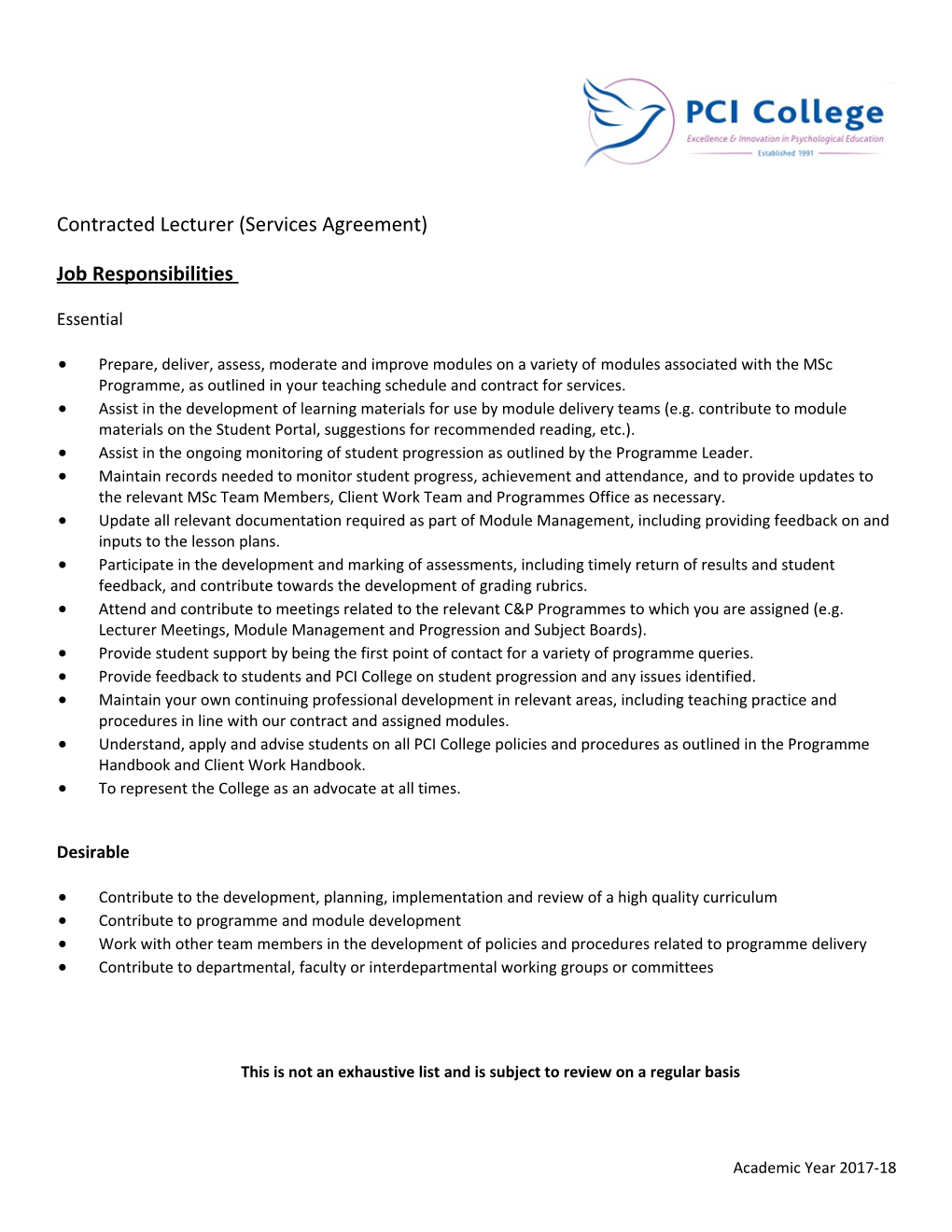 Contracted Lecturer (Services Agreement)