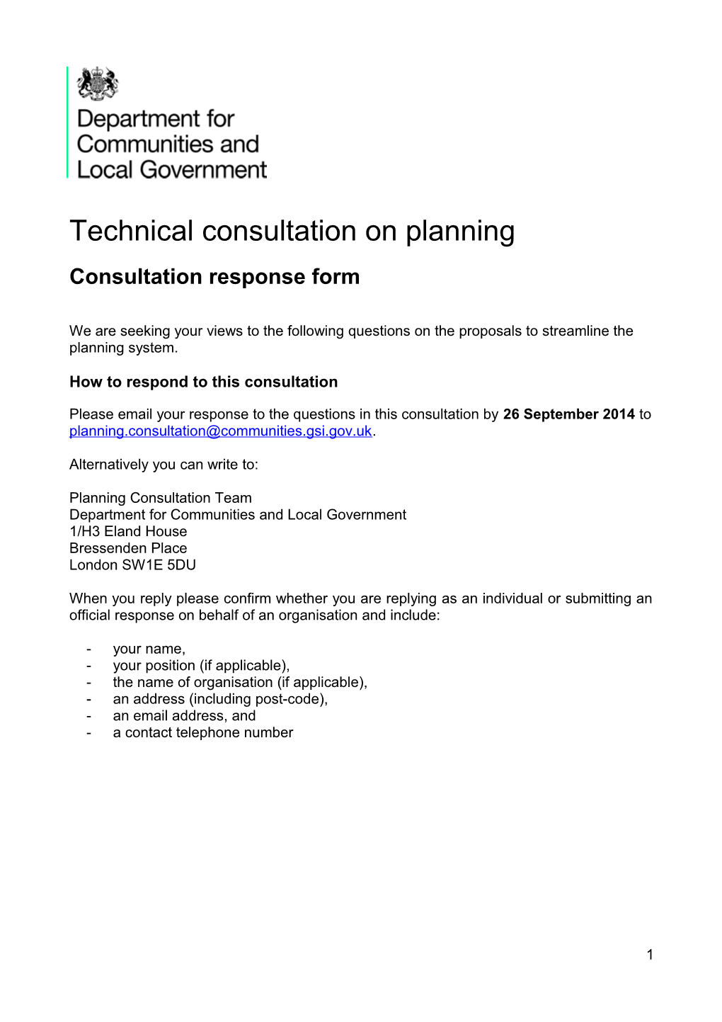 Technical Consultation on Planning - Consultation Response Form
