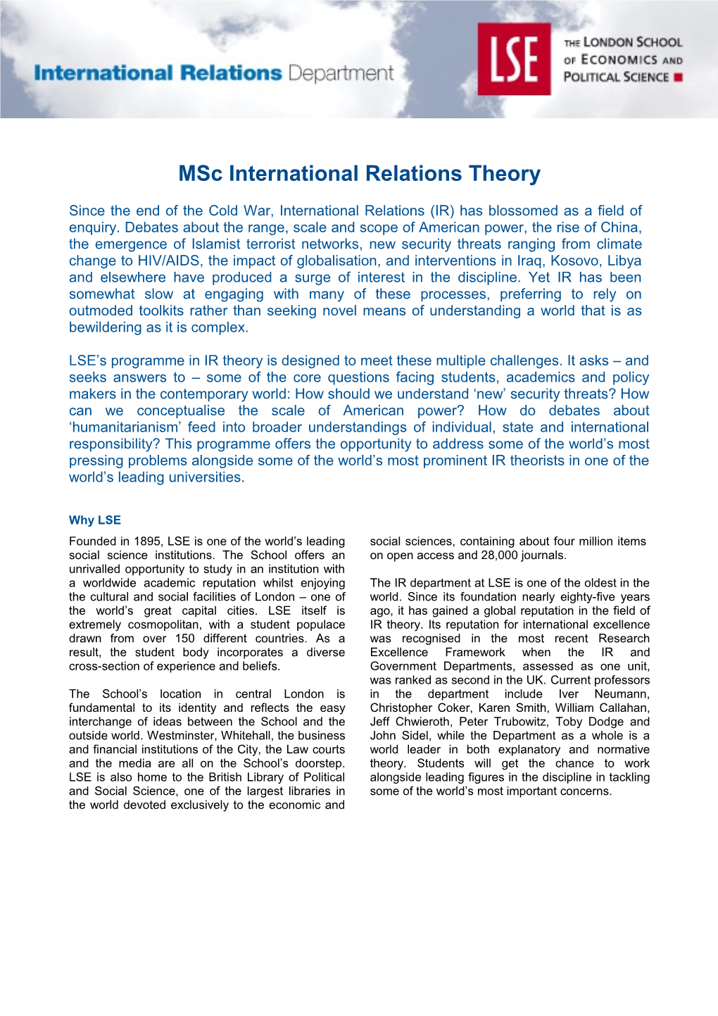 Msc International Relations Theory