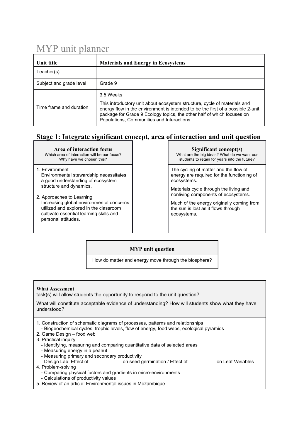 Materials and Energy in Ecosystems