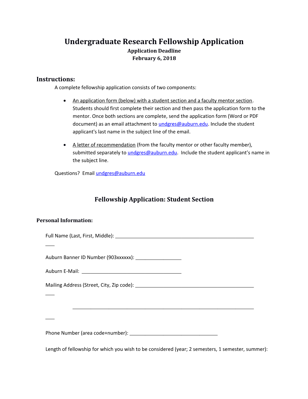 Undergraduate Research Fellowship Application