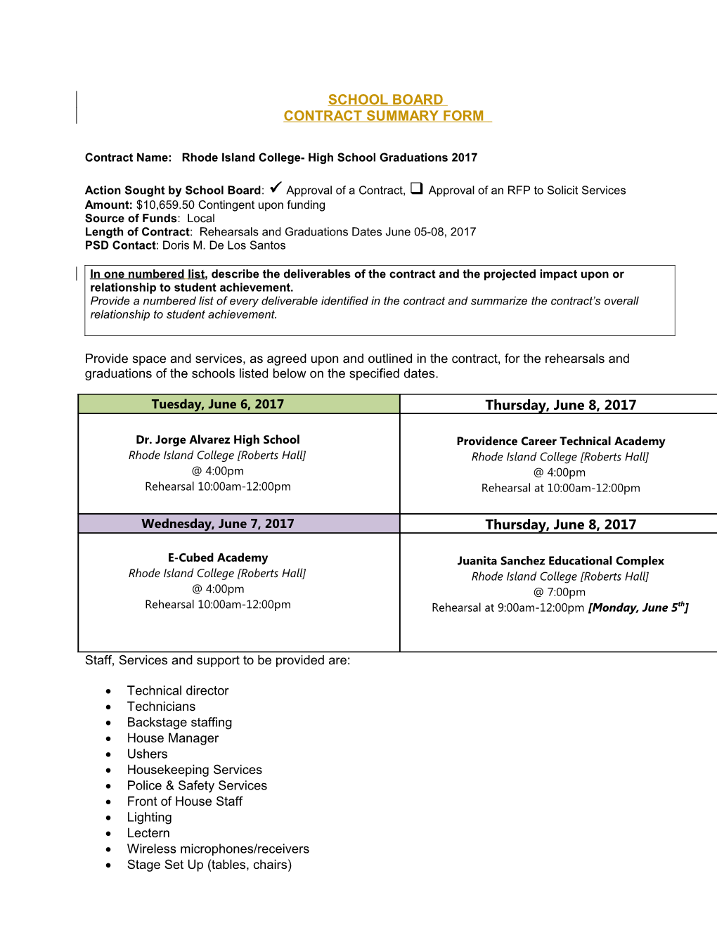 School Board Contract Information Form