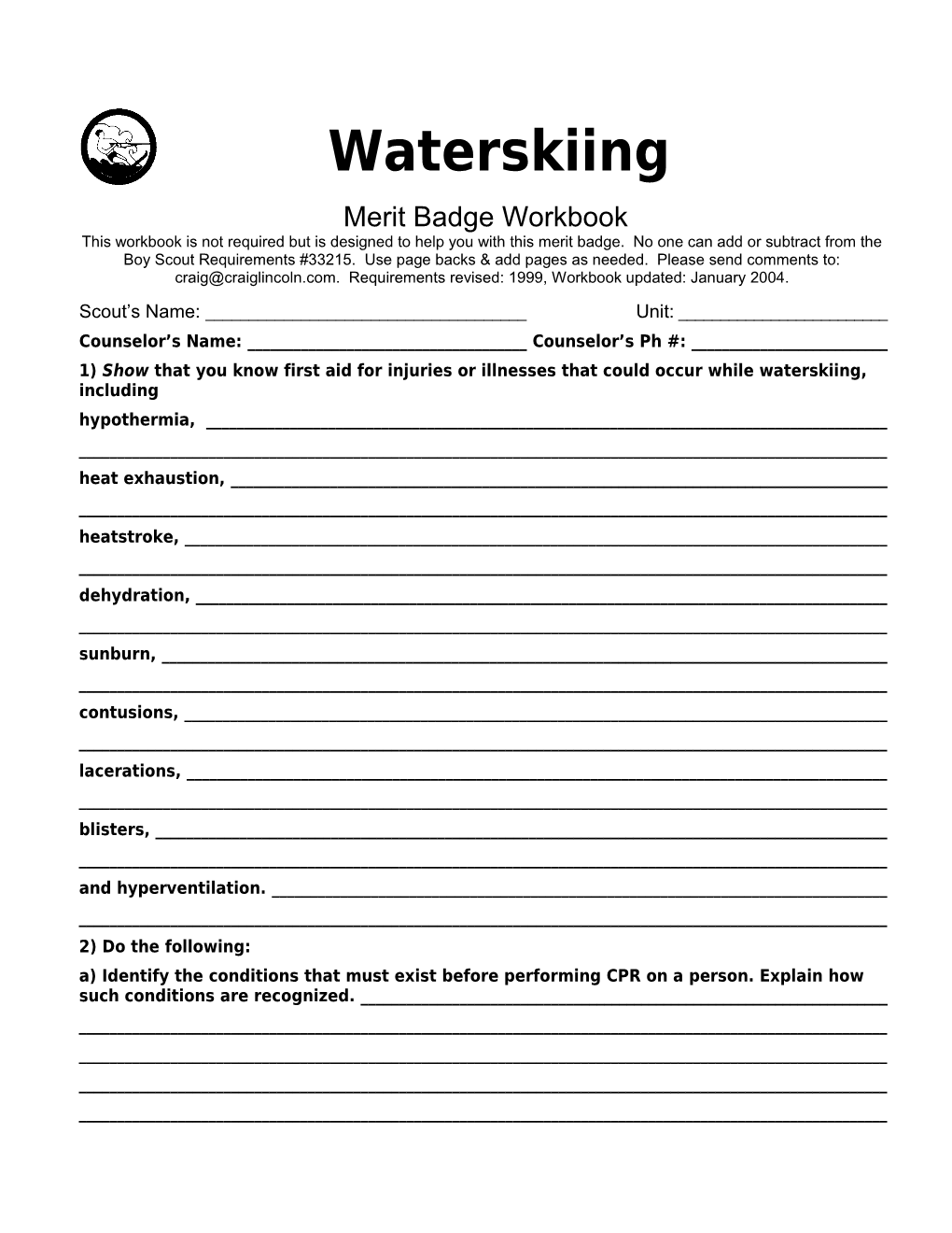 Waterskiing P. 2 Merit Badge Workbook Scout's Name: ______