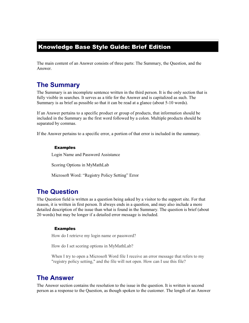 Knowledge Base Style Guide: Brief Edition