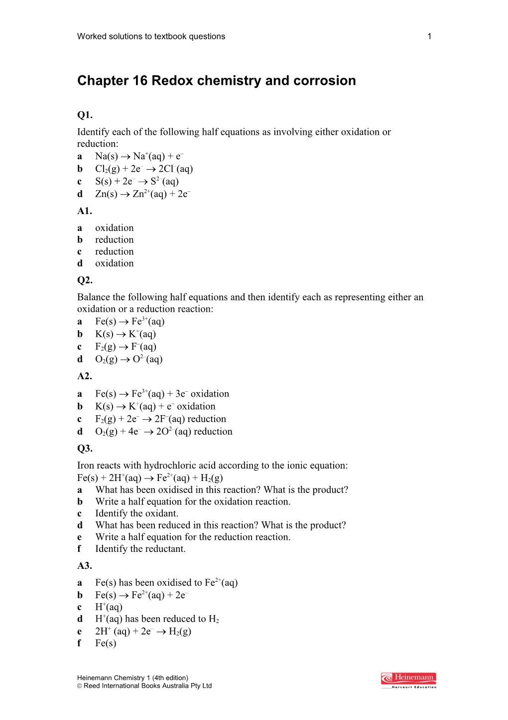 Chapter 16 Redox Chemistry and Corrosion