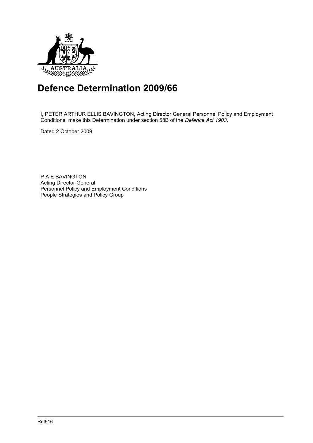 Defence Determination 2009/66