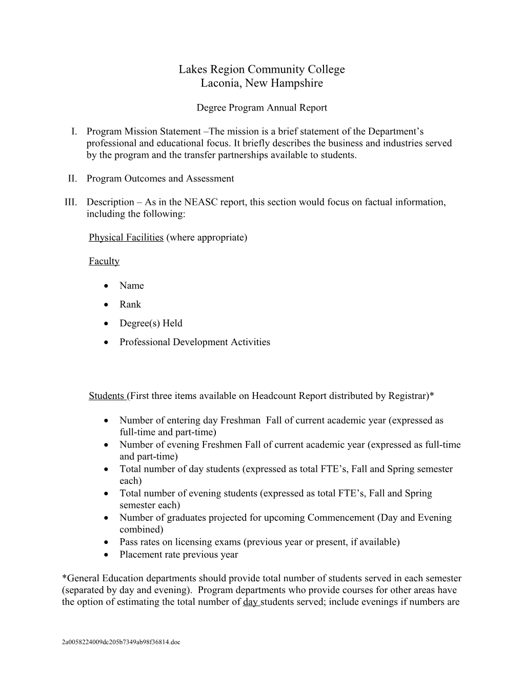 Revised Department Report Format