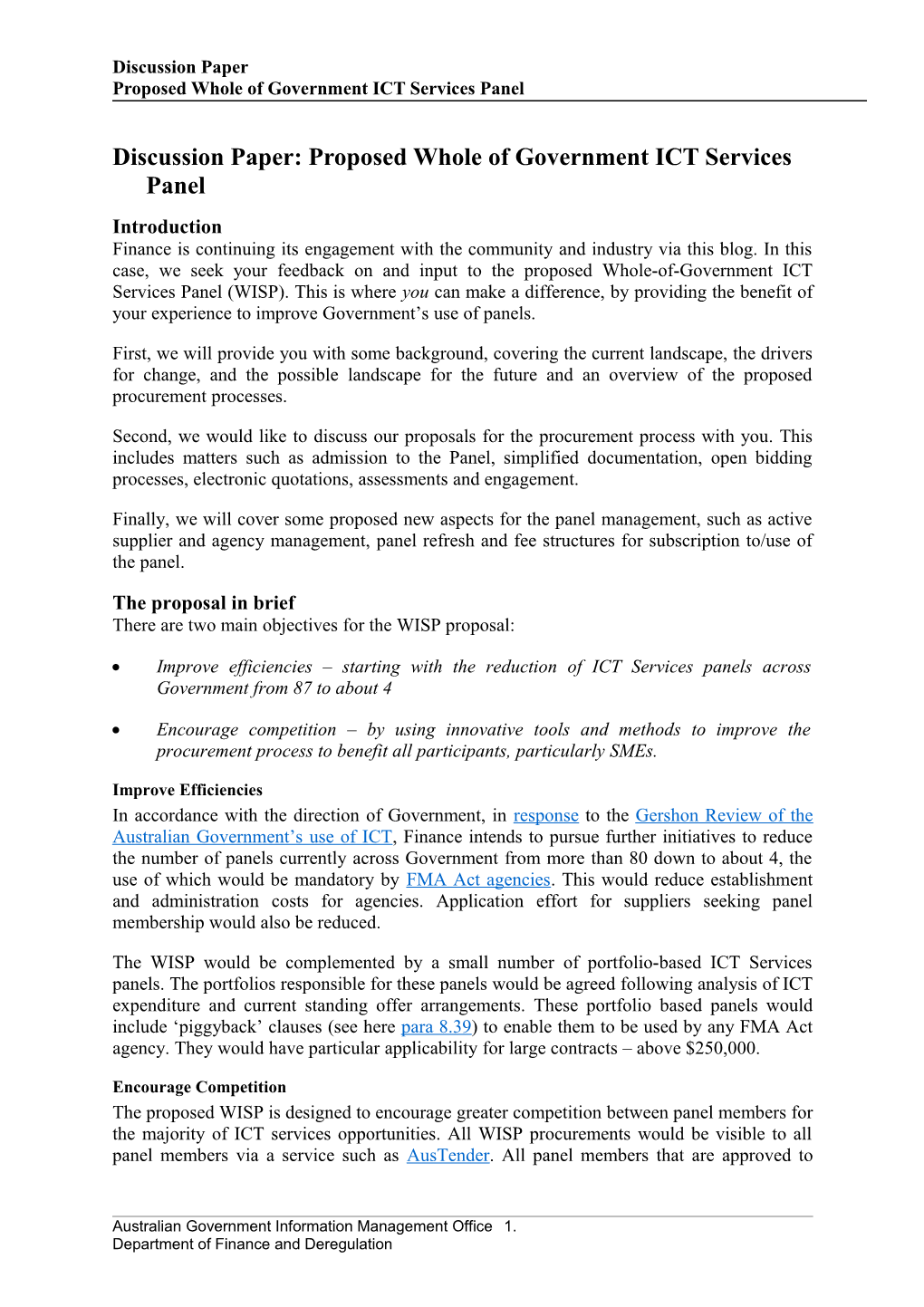 Proposed Whole of Government ICT Services Panel