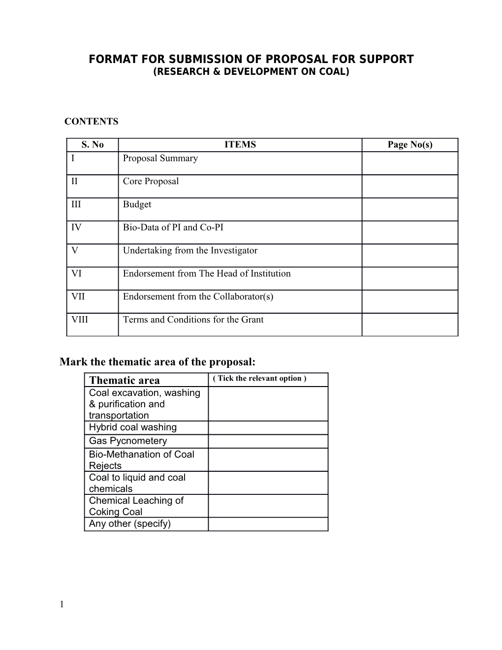 Format for Submission of Research Proposal for Support Under Joint Technology Programme