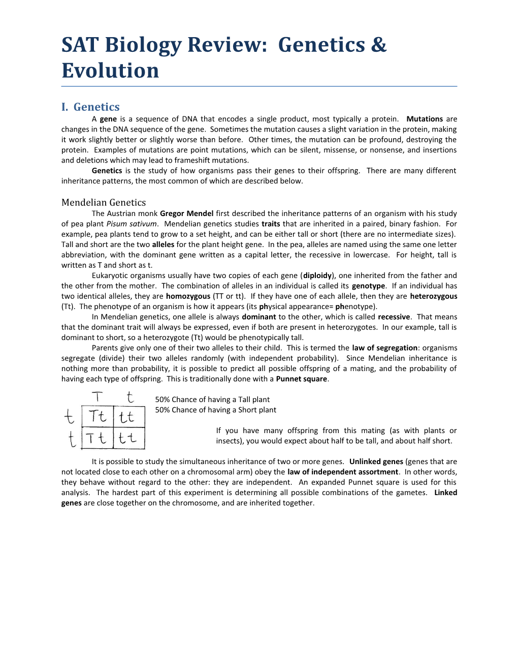 SAT II Biology Review: Genetics and Evolution