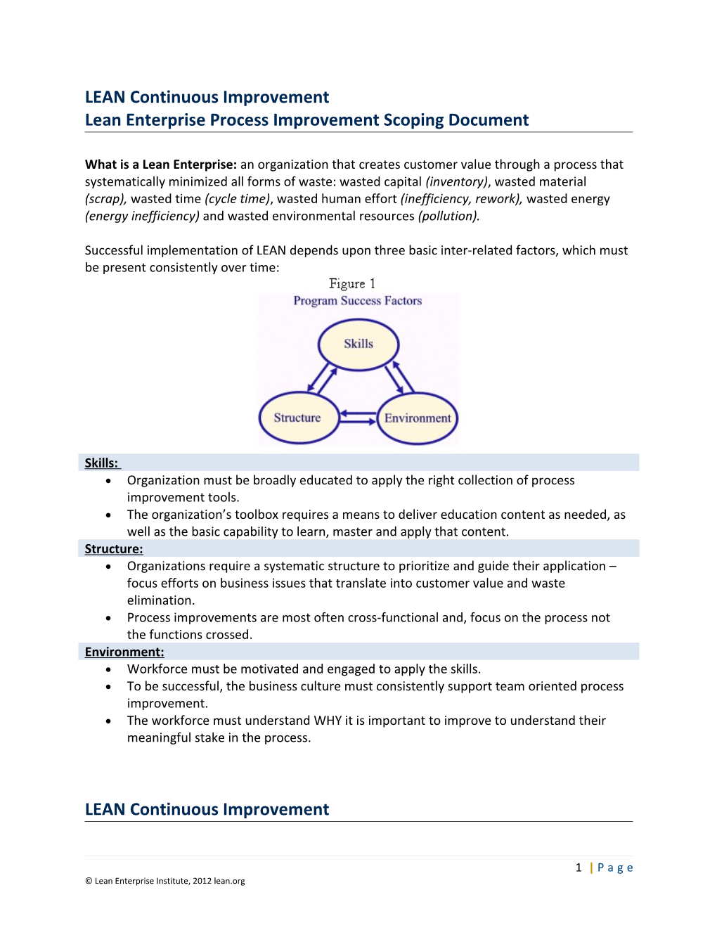 Lean Enterprise Process Improvement Scoping Document