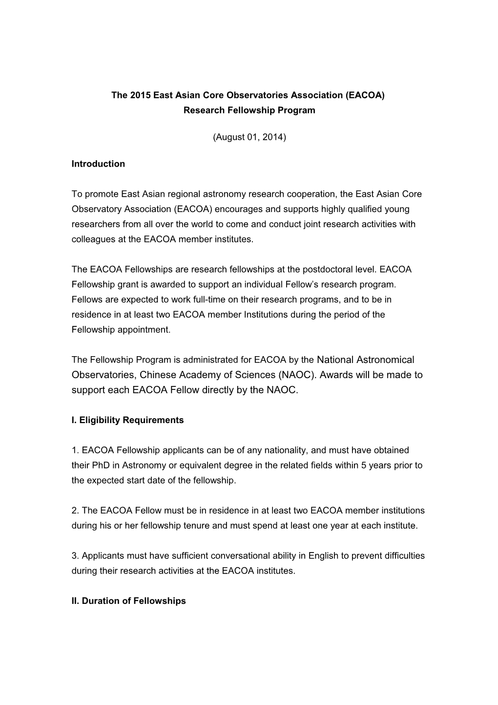 The 2015 East Asian Core Observatories Association (EACOA)