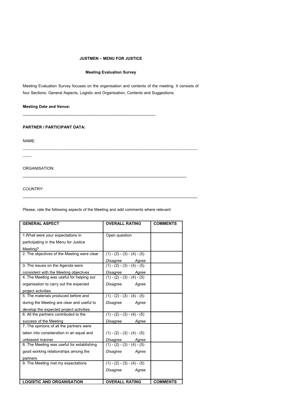 Meeting Evaluation Survey FORM