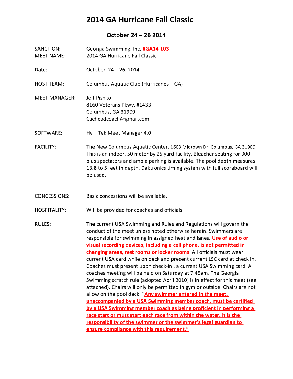 SANCTION:Georgia Swimming, Inc.#GA14-103