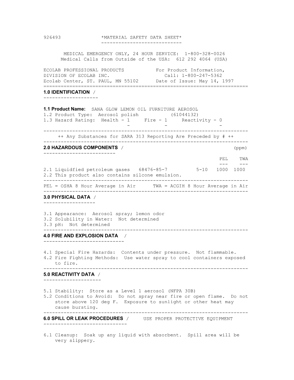 926493 *Material Safety Data Sheet*