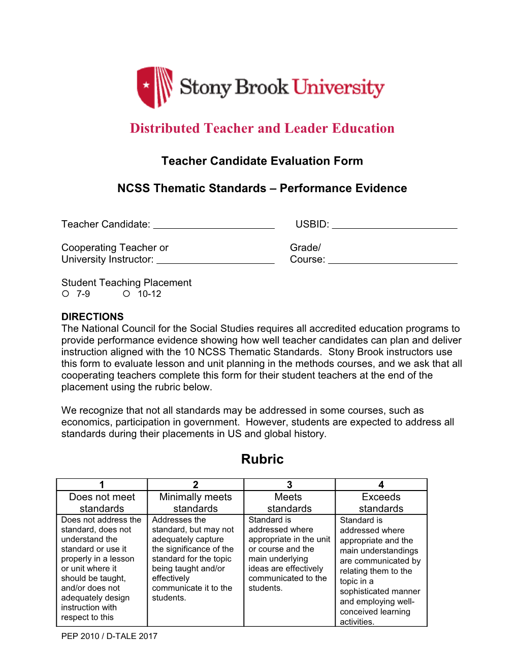Student Teacher Evaluation Form