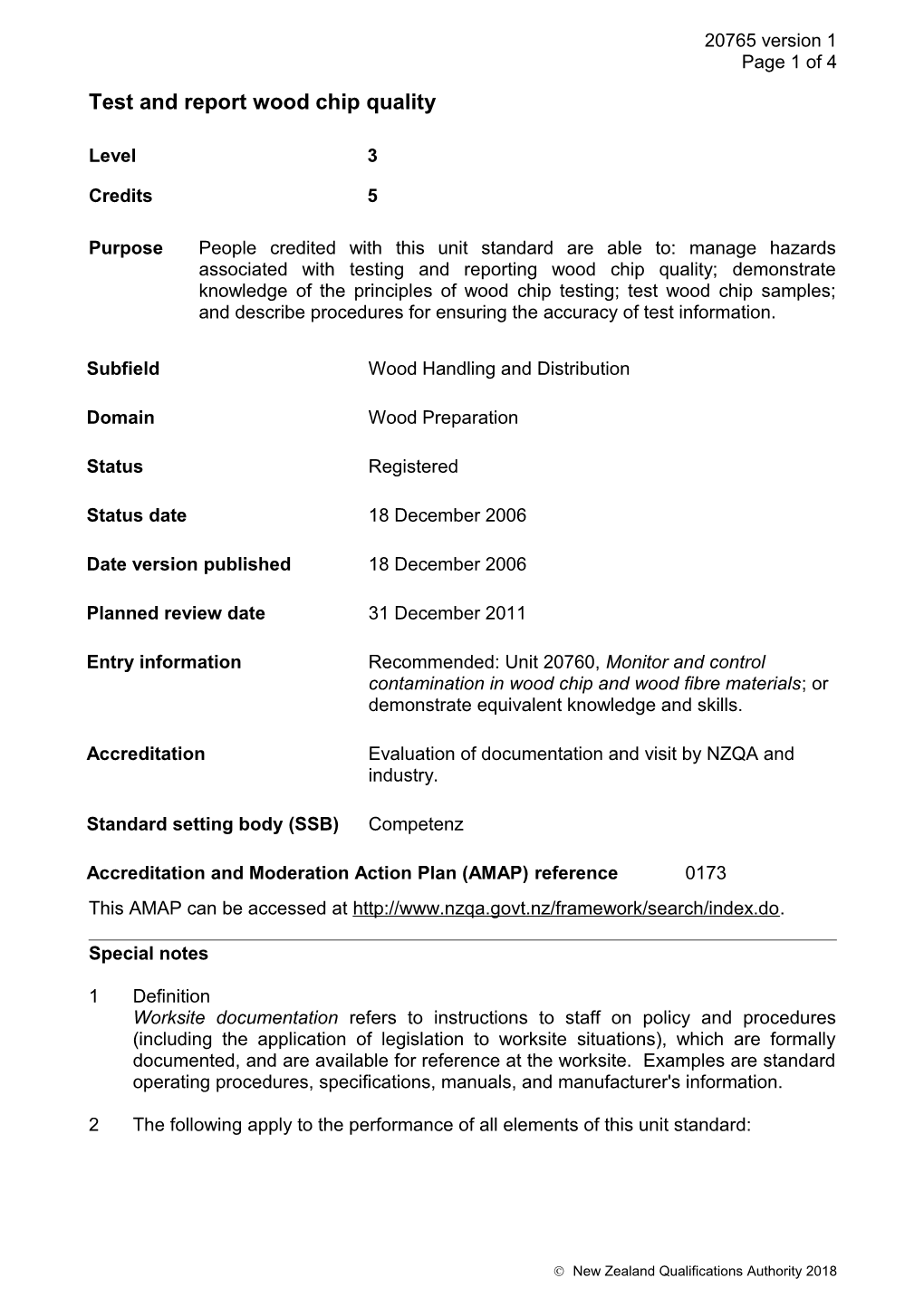 20765 Test and Report Wood Chip Quality