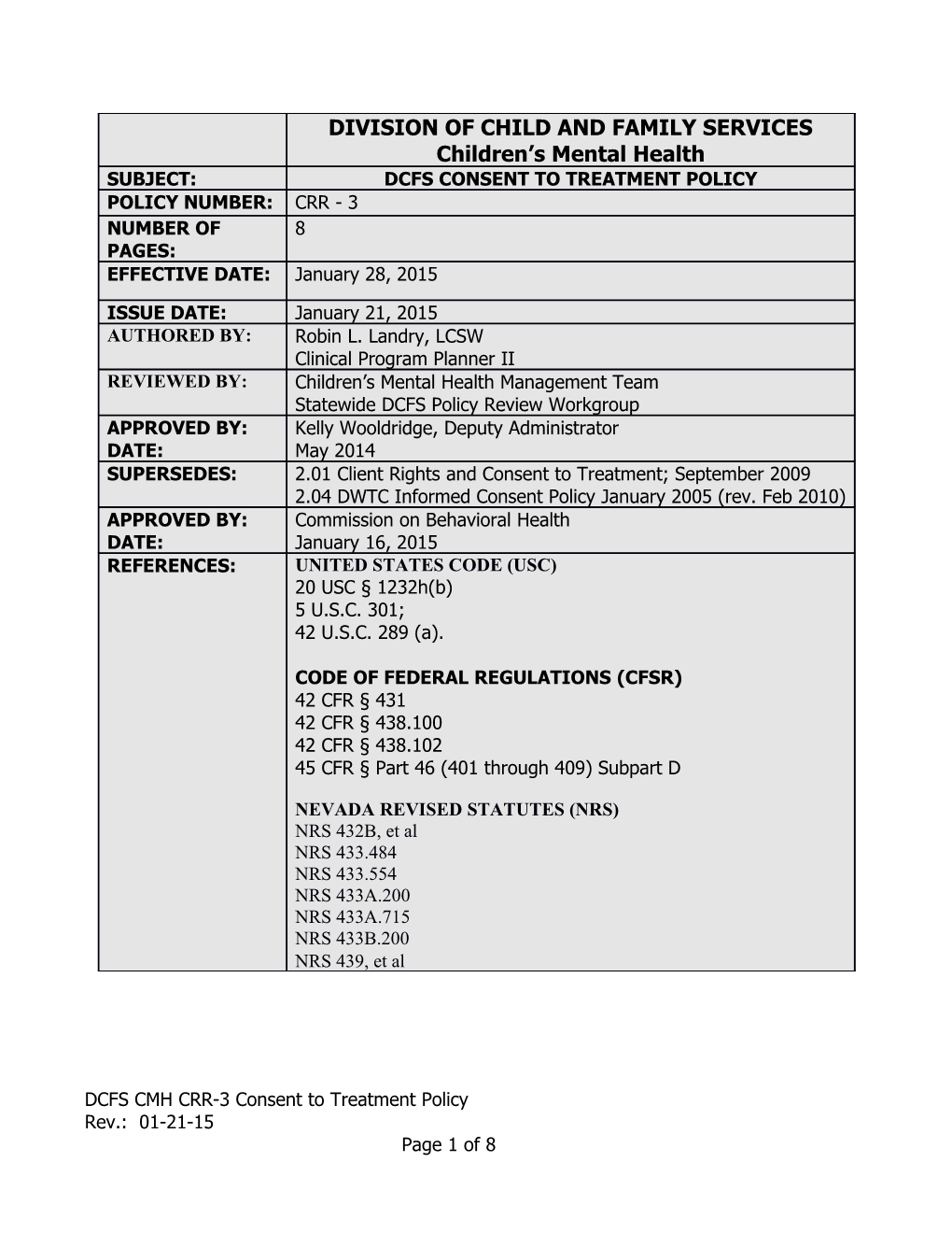 DIVISION of CHILD and FAMILY SERVICES Children S Mental Health