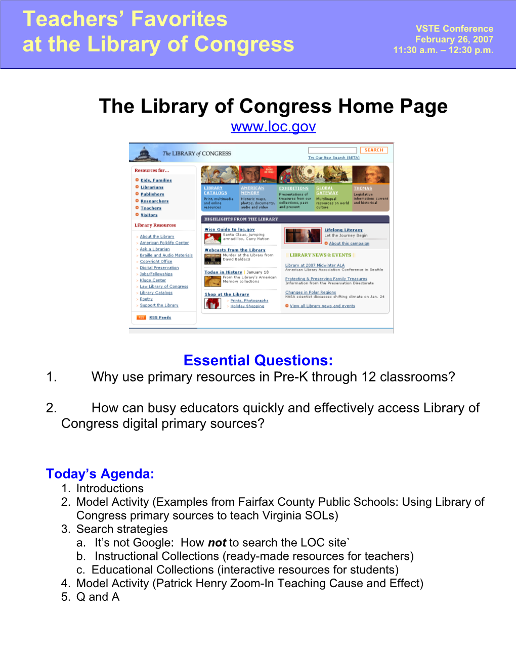 The Library of Congress Home Page