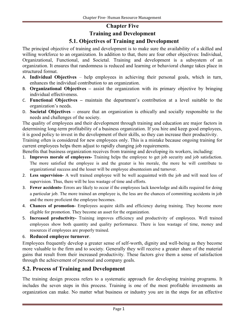 5.1. Objectives of Training and Development