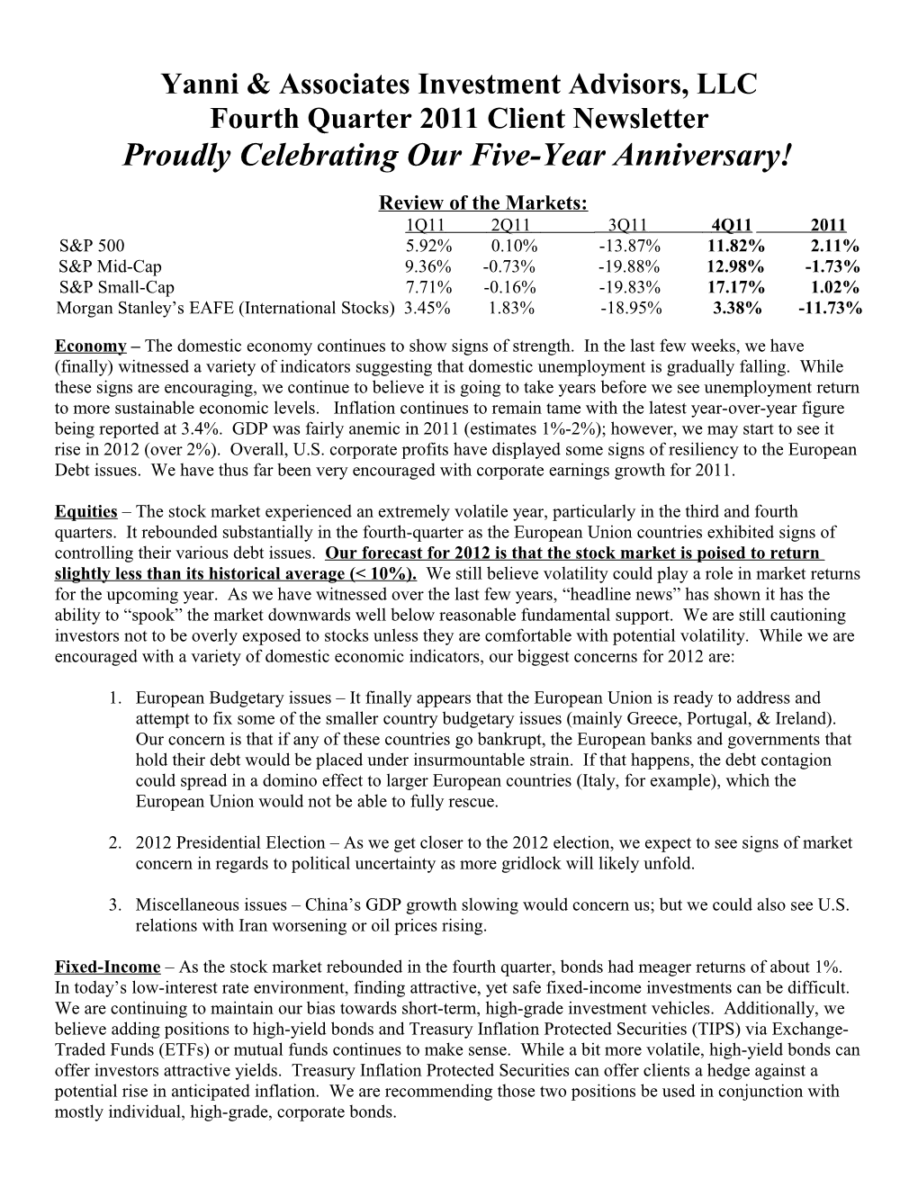 Second Quarter 2011 Client Newsletter