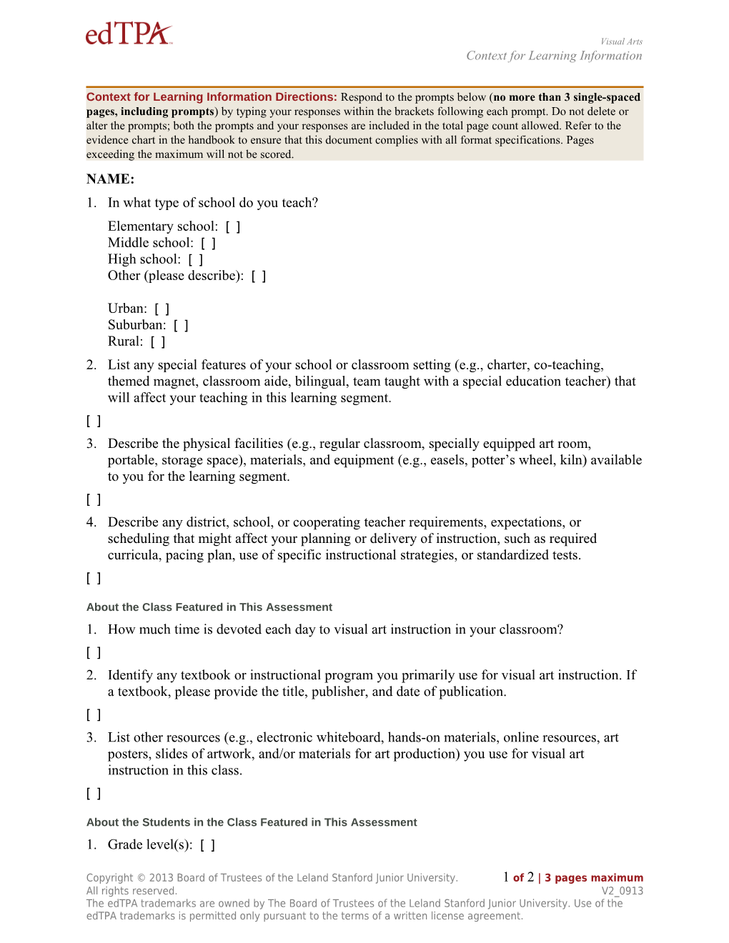 Context for Learning Information Template