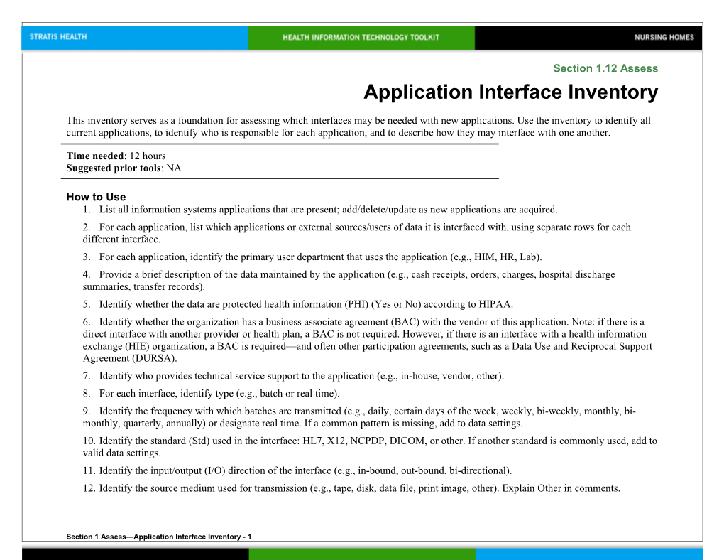 1 Application Interface Inventory