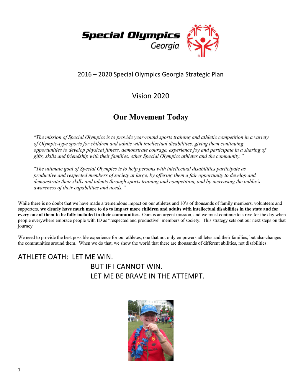 2016 2020 Special Olympics Georgiastrategic Plan Vision 2020 Our Movement Today