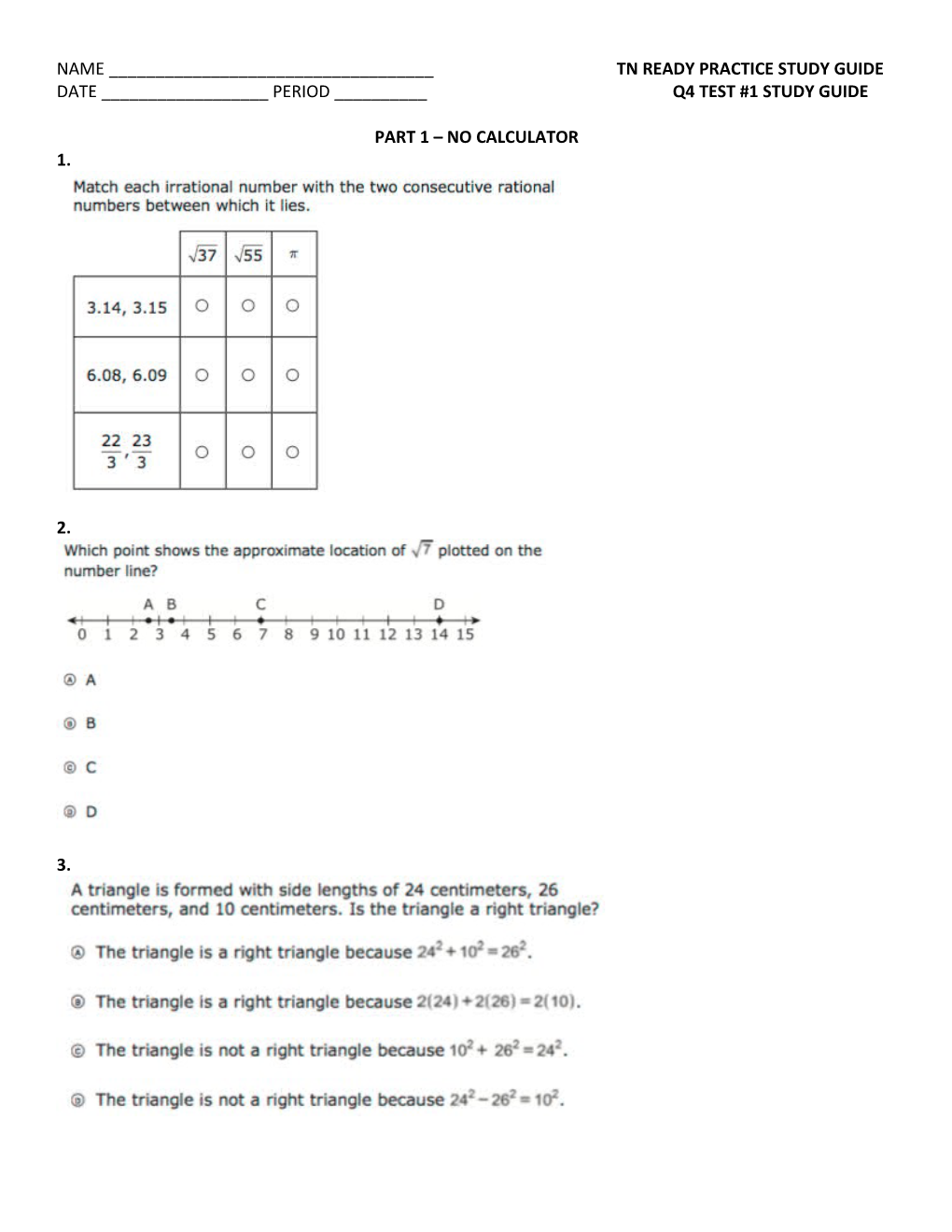 Name ______ Tn Ready Practice Study Guide