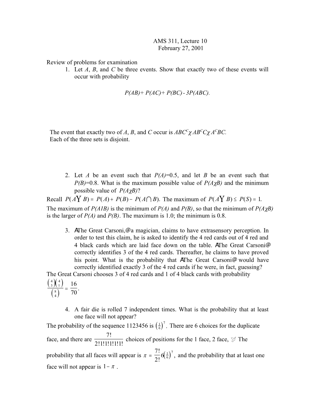 Review of Problems for Examination