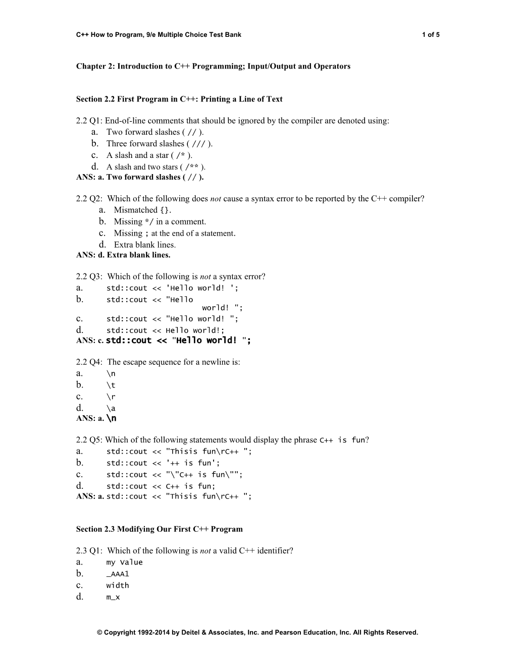 C How to Program, 9/E Multiple Choice Test Bank 1 of 4