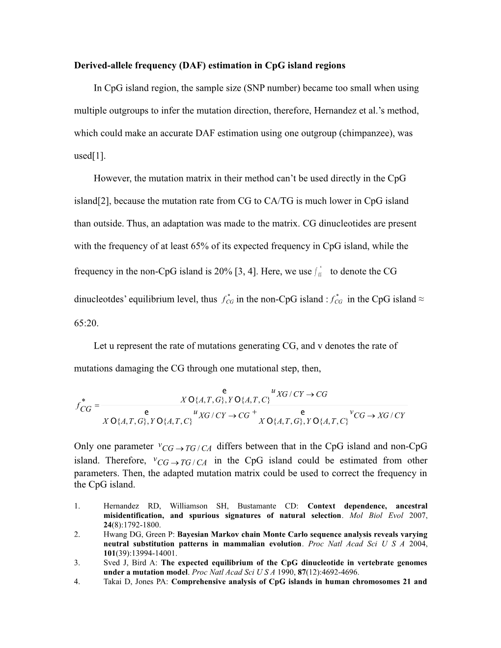 Derived-Allele Frequency (DAF) Estimation in Cpg Island Regions