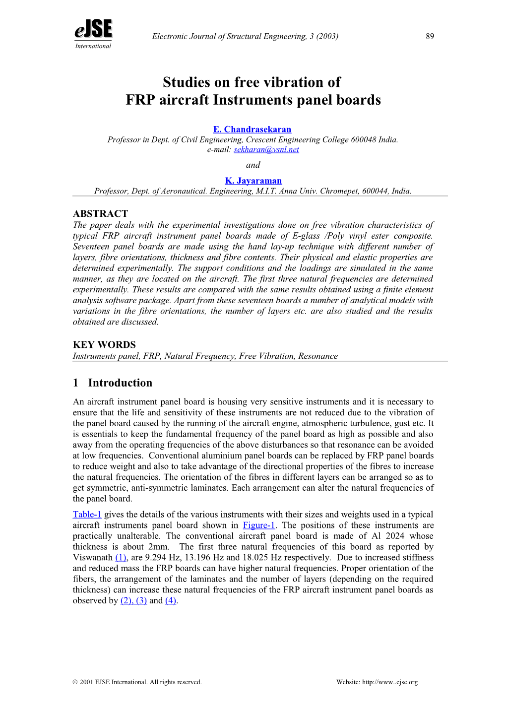 Experimental Studies on Freevibration