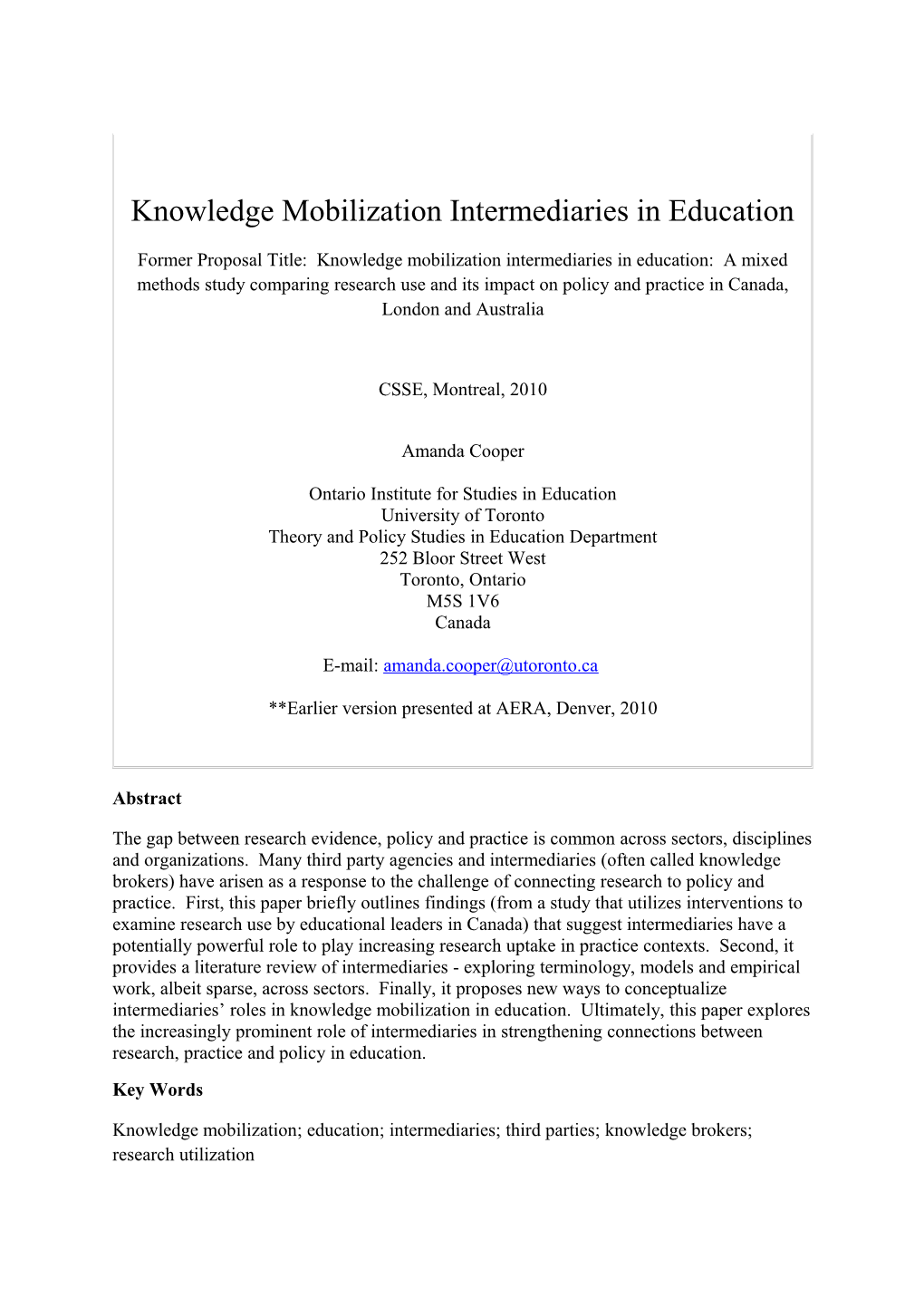 Knowledge Mobilization Intermediaries in Education