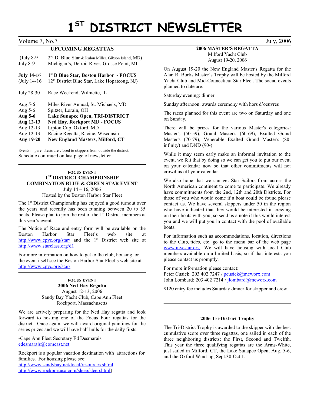 1St District Newsletter Page 2 July, 2006