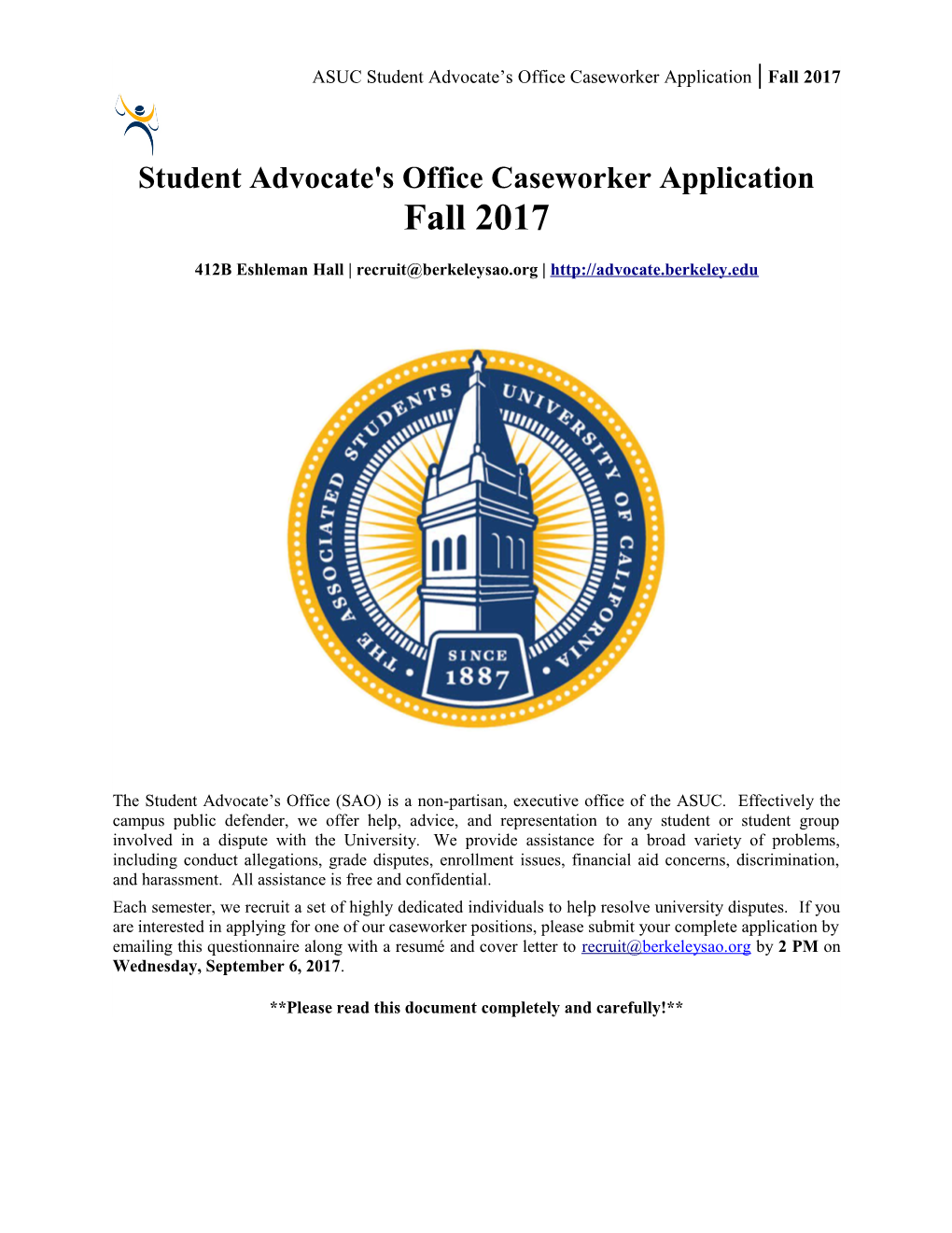 Student Advocate's Office Caseworker Application