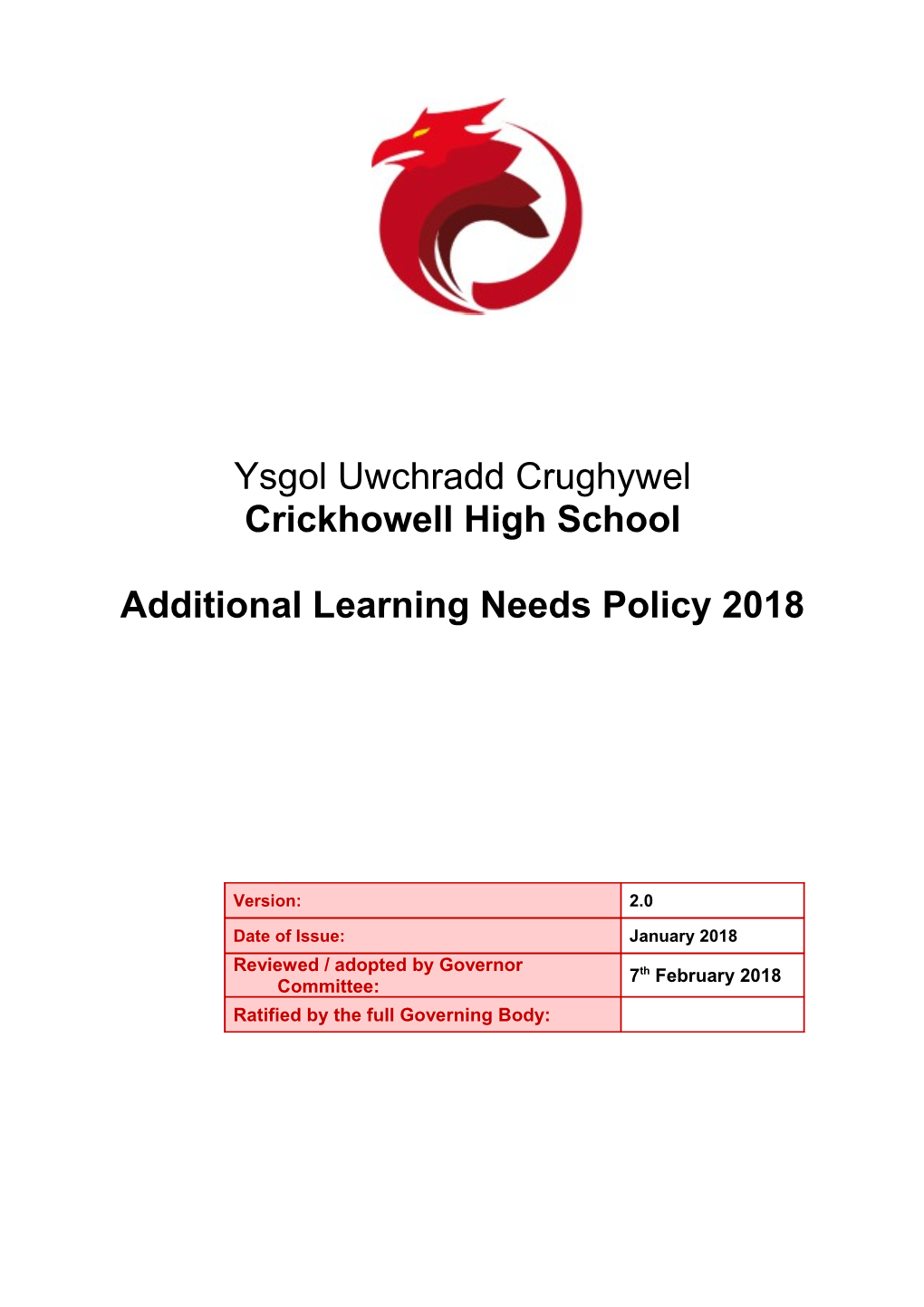 Additional Learning Needs Policy 2018