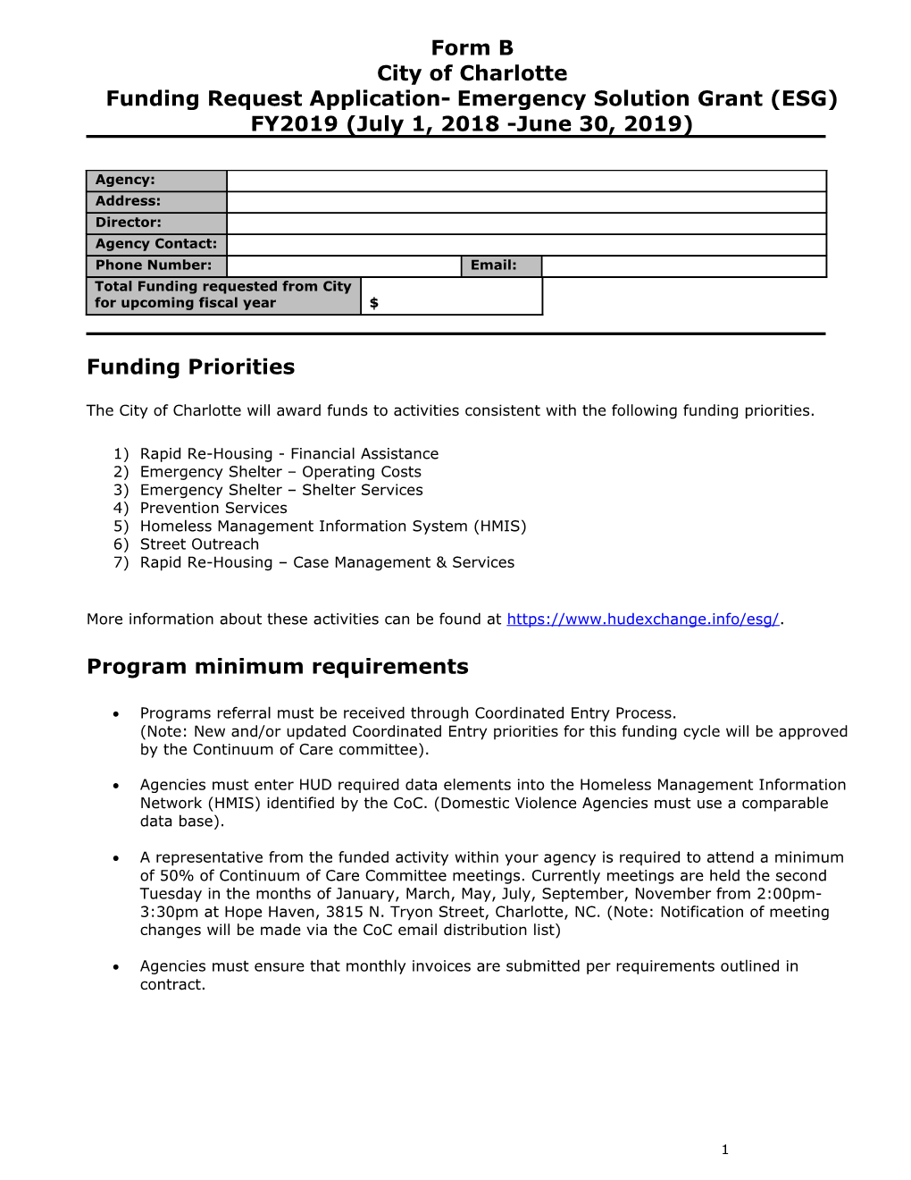 Fundingrequest Application-Emergency Solution Grant (ESG)