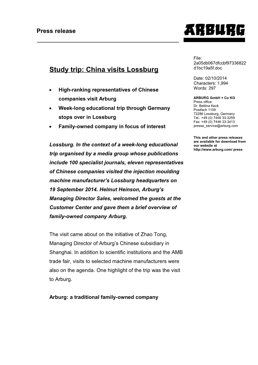 Study Trip:China Visits Lossburg