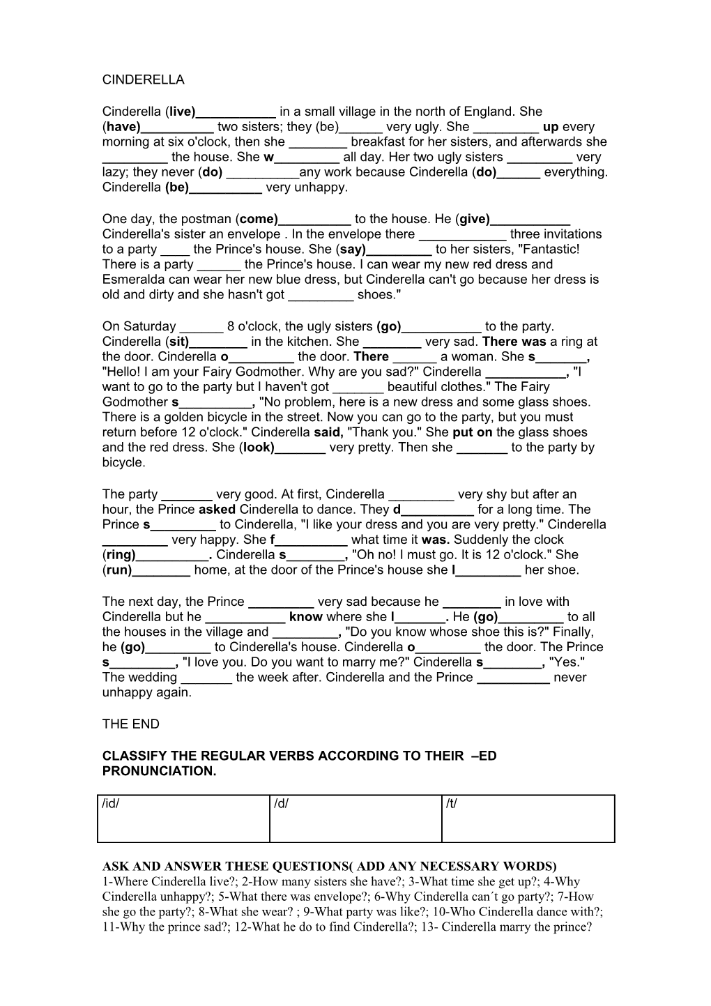 Classify the Regular Verbs According to Their Ed Pronunciation