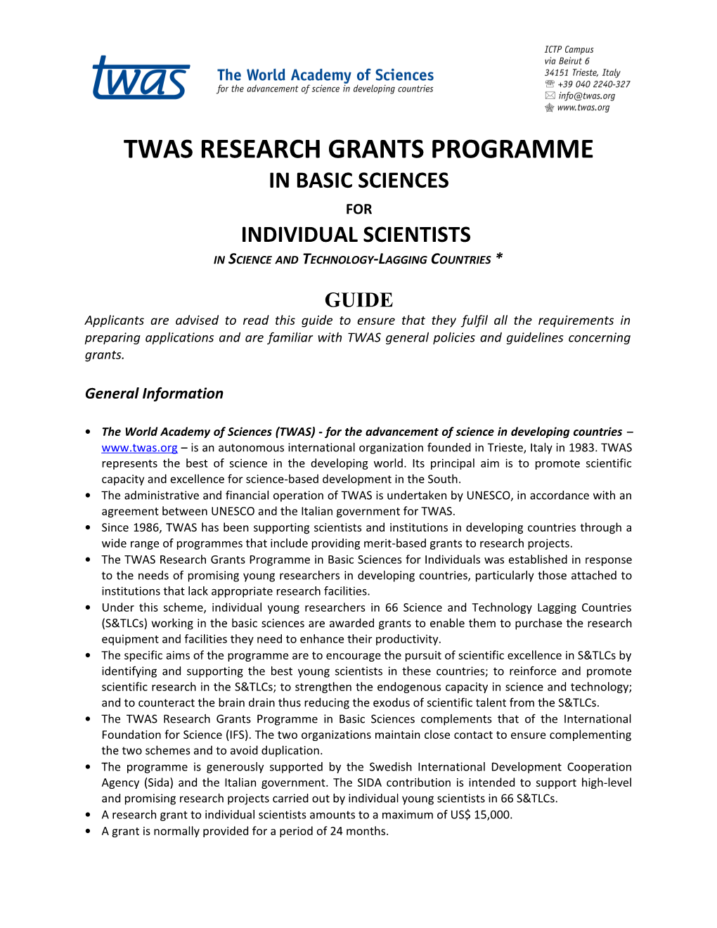 Twas Research Grants Programme