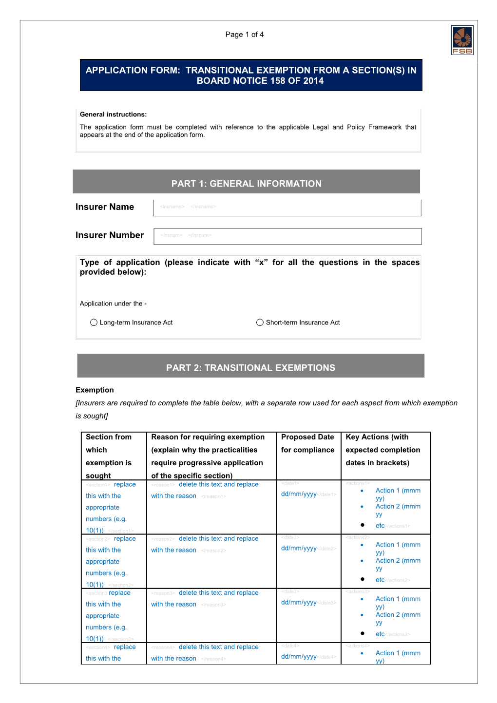 Application Form-Exemption from a Section(S) BN158 of 2014(Final)