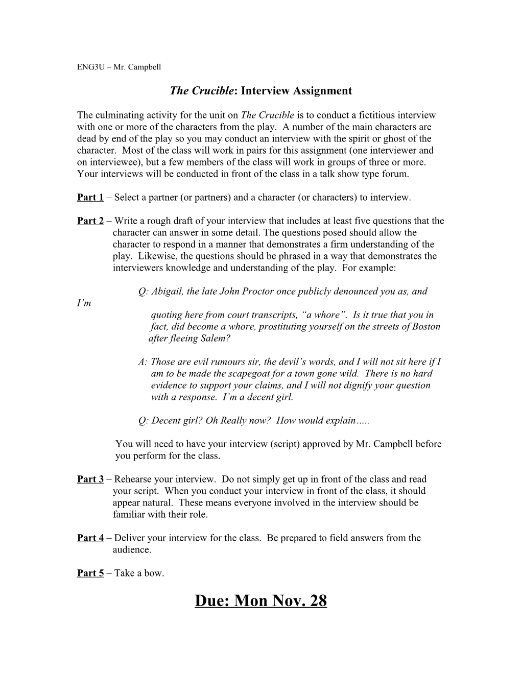 The Crucible: Interview Assignment