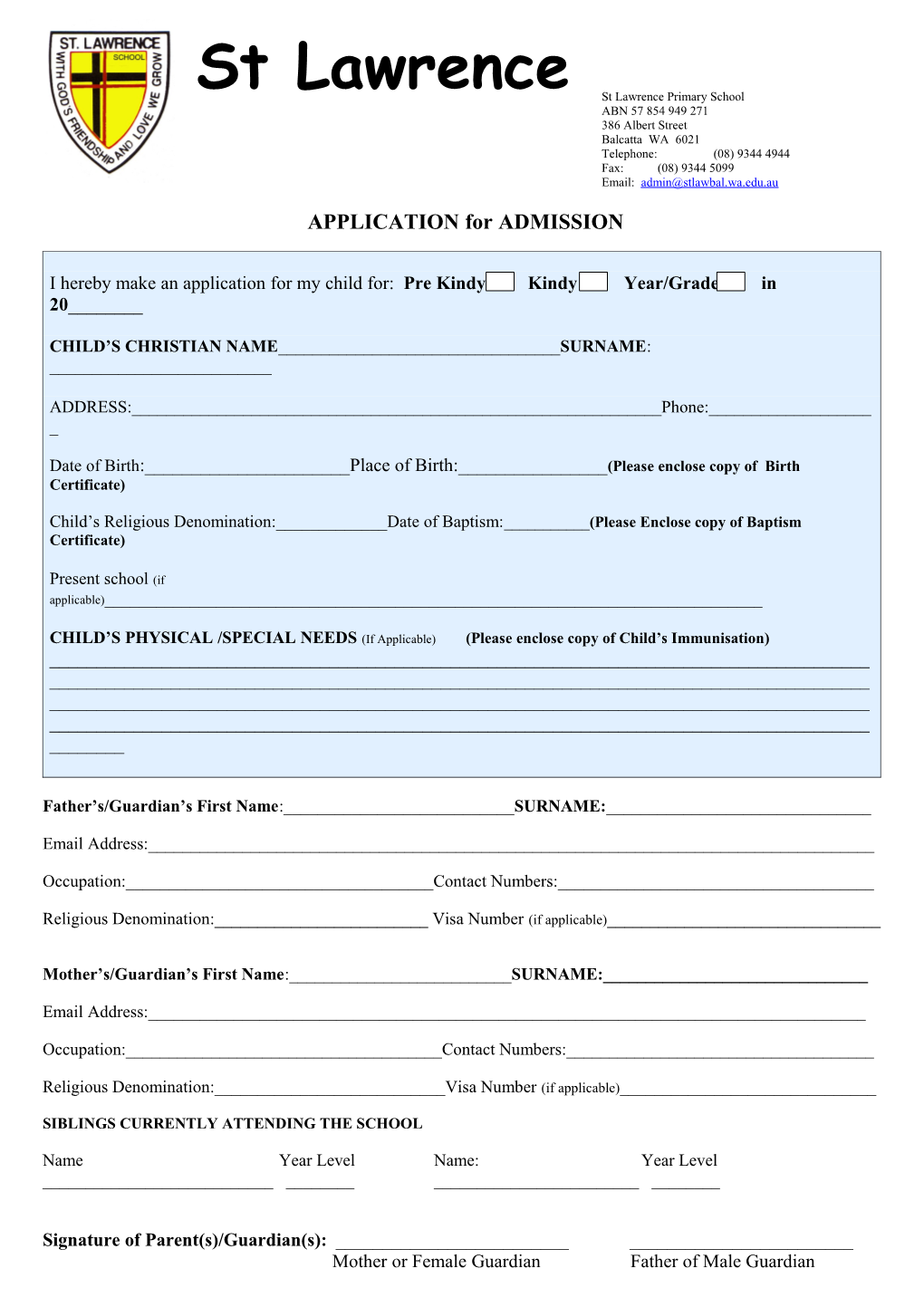 APPLICATION for ADMISSION s4