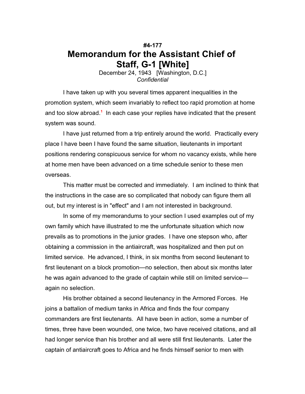 Memorandum for the Assistant Chief Of