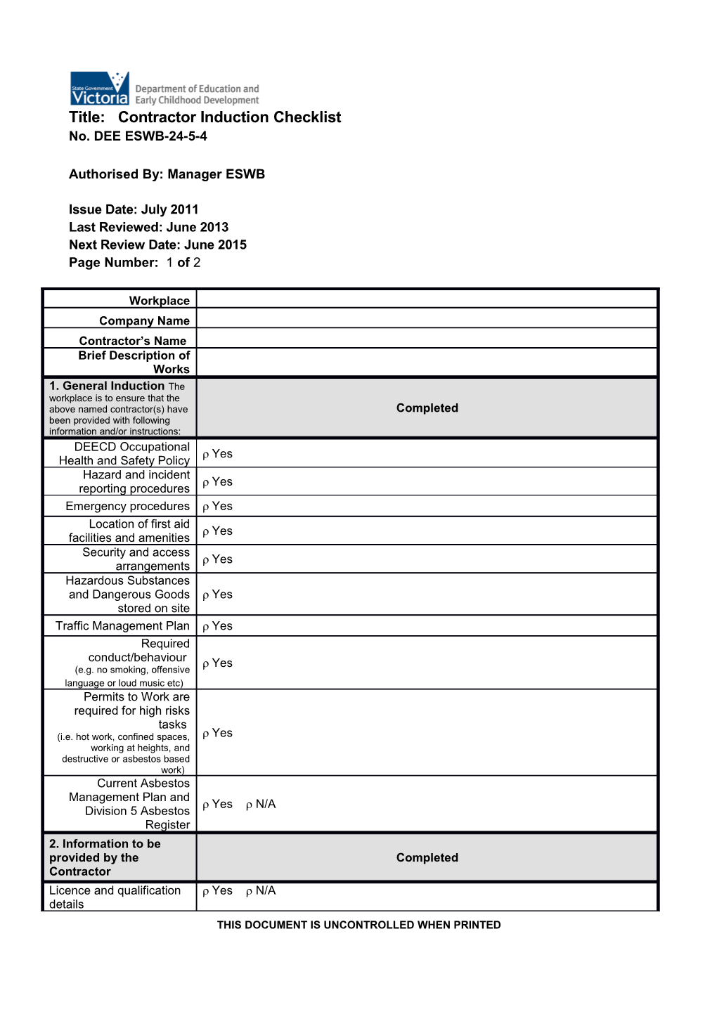 Contractor Induction Checklist s1